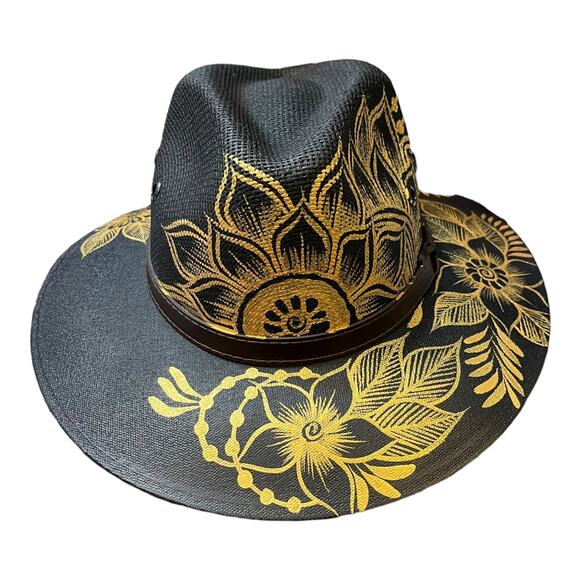 HAT MEXICAN Artisanal Hand Painted Fedora Floral Sombrero Panama Bohemian Black main image 6
